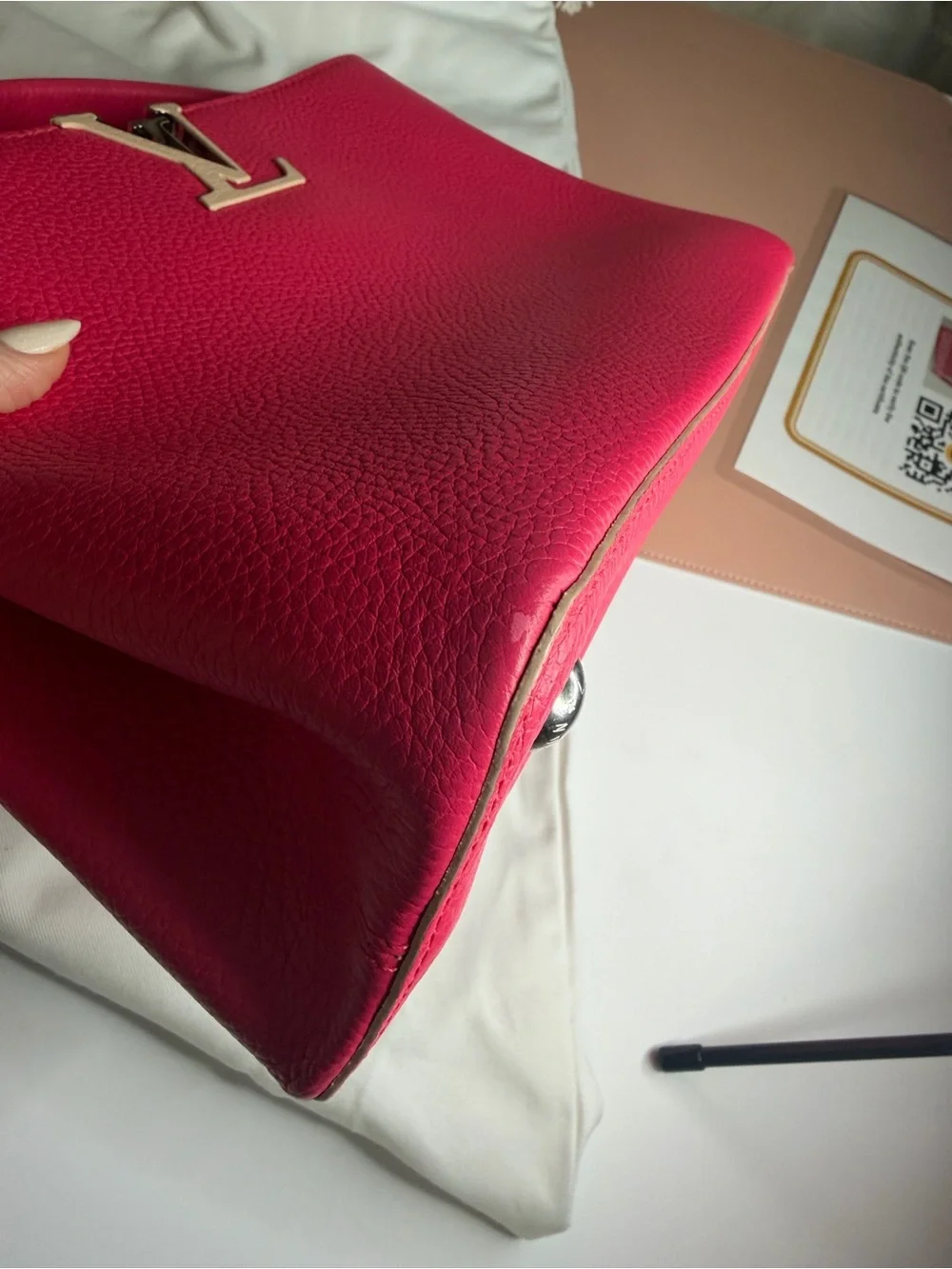 Louis Vuitton Capucines PM Pink Taurillon Leather Top Handle Bag Entrupy COA